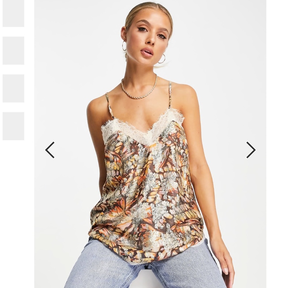 “RIVER ISLAND” Metallic Thread Lace Trim Cami Top